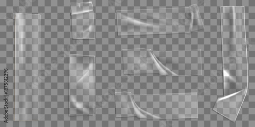 clear plastic sheets with wrinkles on a gray and white checkered background