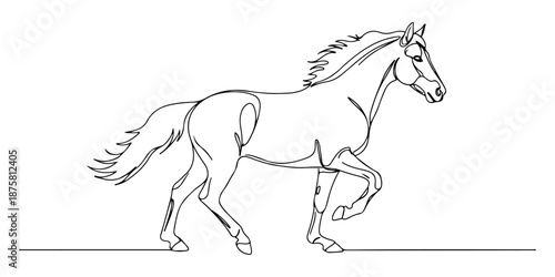 Continuous one line of a horse running fast, animal world and wildlife, drawn vector illustration.