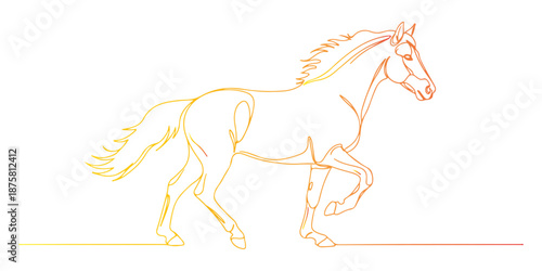 Continuous one line of a horse running fast, animal world and wildlife, drawn vector illustration.