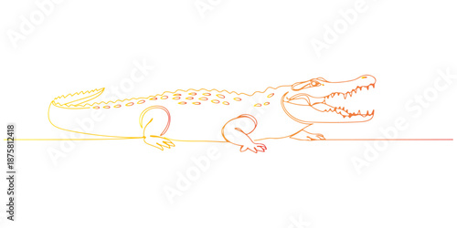 Continuous one line of a crocodile with open jaws, animal world and wildlife, drawn vector illustration.