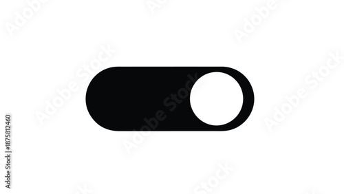 Black toggle switch button on white background, on position, modern design element for interface control, digital technology concept