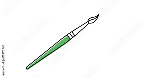 Minimalist illustration of a fine artist paintbrush with a green handle and dark bristles for painting and drawing.