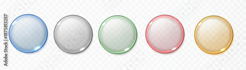 Color 3D glass circle badge with vivid reflections. Transparent glossy lens disc for abstract design, UI elements or futuristic visuals.