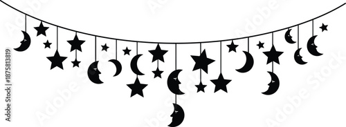 Celestial garland with stars and moons Vector