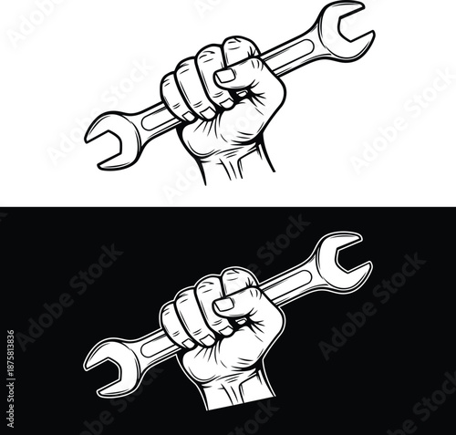 Hand holding wrench Vector