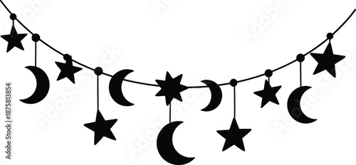 Celestial garland with stars and moons Vector
