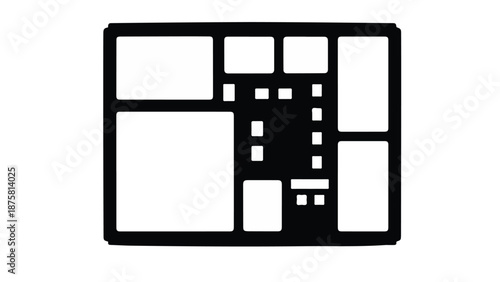 Modern house floor plan blueprint architecture design with rooms and hallway in black and white minimalist style