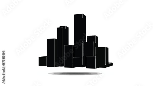 Modern city skyline urban landscape illustration with black buildings on white background for architecture design concept