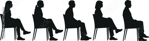 Silhouettes of five people sitting in chairs in various positions