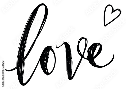 Hand drawn brush script illustration of the word love depicting affection for romantic designs