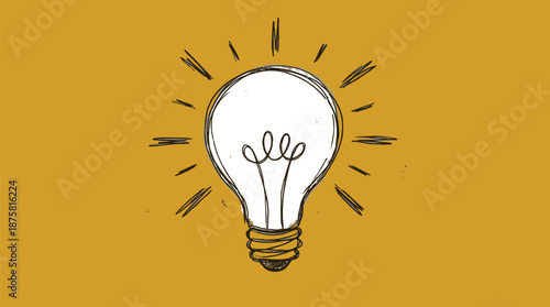 Bright idea light bulb concept with rays on yellow background