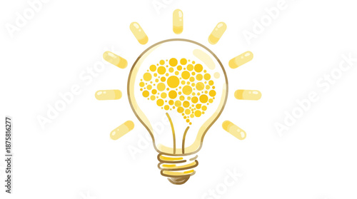 Innovative light bulb with yellow bubbles and bright ideas
