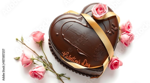 Delicious chocolate heart gift for valentine's day isolated on white background