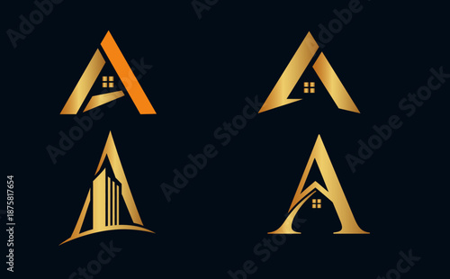  Golden Real Estate Logo Set Modern Property Business Icon Collection