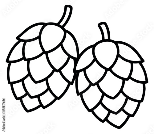 Line art hops set featuring two cones for beer brewing