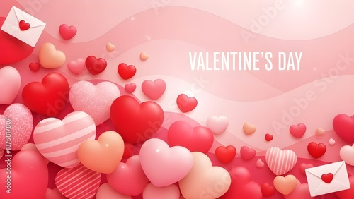 valentine s day celebration with hearts and envelopes on a pink background with love high quality