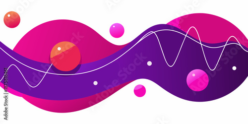 Colorful abstract fluid design with spheres and sine waves, vector