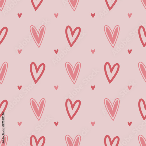 Seamless pattern with hand drawn hearts. Valentines day vector illustration