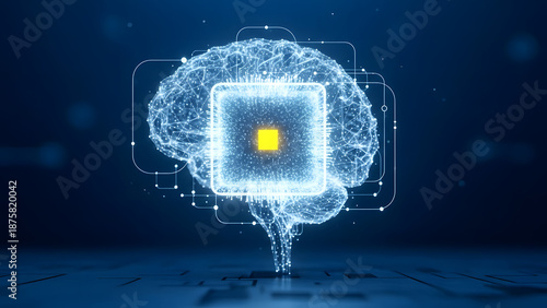 Digital Brain Fusion: A captivating image depicting a human brain intricately interwoven with a central processor, symbolizing the convergence of technology and cognitive function.