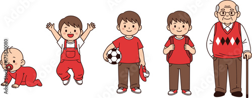 Human Life Stages Cartoon Illustration Showing Baby, Child, Schoolboy, Teenager and Elderly Man Growth Cycle for Education, Family Concepts and Stock Artwork