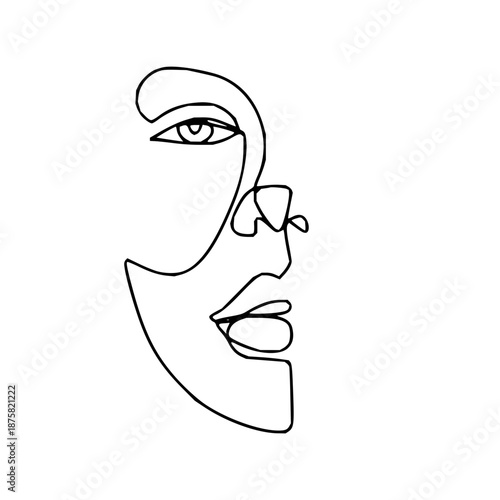 Minimalist single line drawing of a woman's face, abstract portrait art, elegant and contemporary design