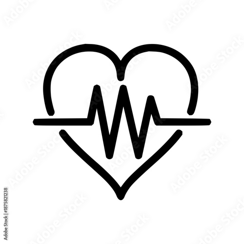 Clean vector outline icon representing a heart with an electrocardiogram (ECG) waveform, symbolizing medical health, vital signs, cardiac wellness, and overall life monitoring concept