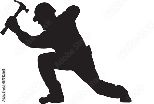 Carpenter Working with Hammer Silhouette
