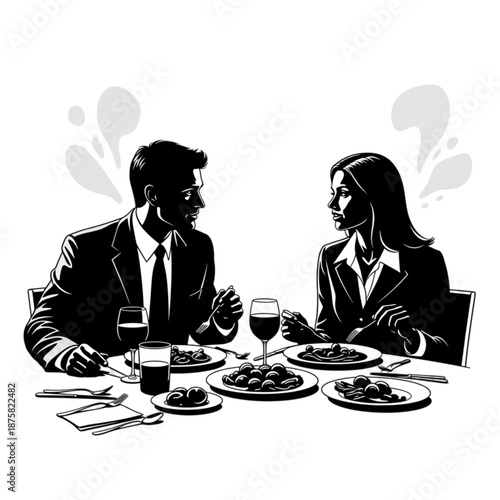 Couple eating at a restaurant table Isolated On Transparent Background.