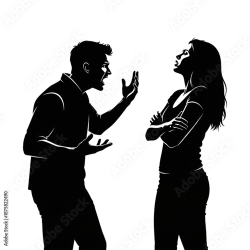 Couple arguing in silhouette profile Isolated On Transparent Background.
