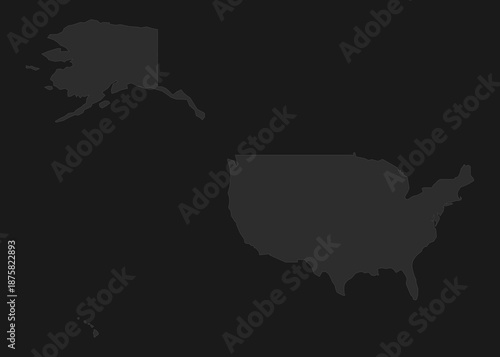 Gray silhouette map of the united states and alaska