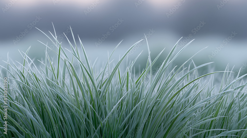 Fototapeta premium Frosted grass macro in blue green tones