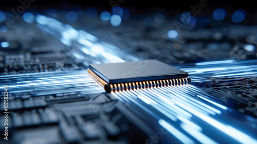 Wallpaper Mural High-tech microprocessor chip with glowing data pathways on a futuristic circuit board symbolizing digital connectivity and advanced technology innovations Torontodigital.ca