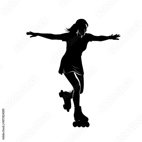 Woman in roller skates balancing freely Isolated On Transparent Background.