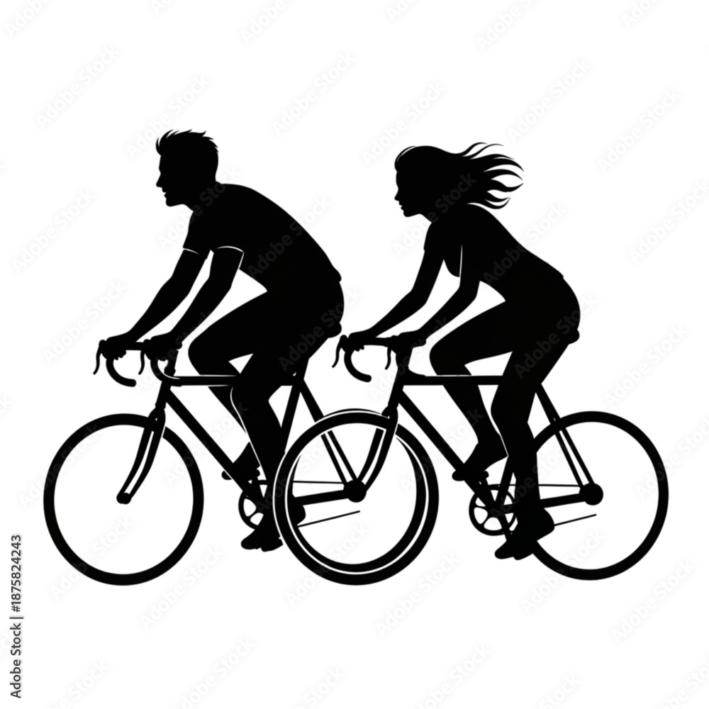 Fototapeta premium Man and woman riding bicycles together Isolated On Transparent Background.