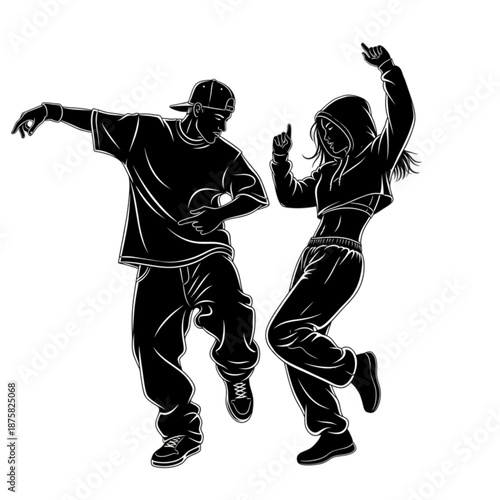 Young people dancing in casual clothes Isolated On Transparent Background.