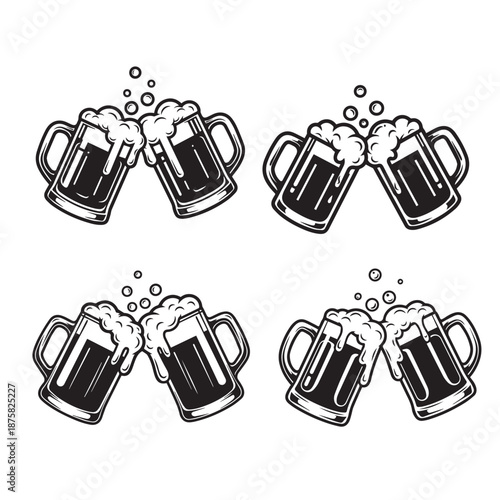 beer mug icon set Celebratory beer mugs clinking together
