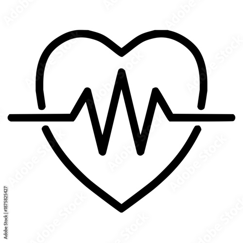 A simple black outline of a heart with a cardiogram heartbeat line running through it, symbolizing health and life