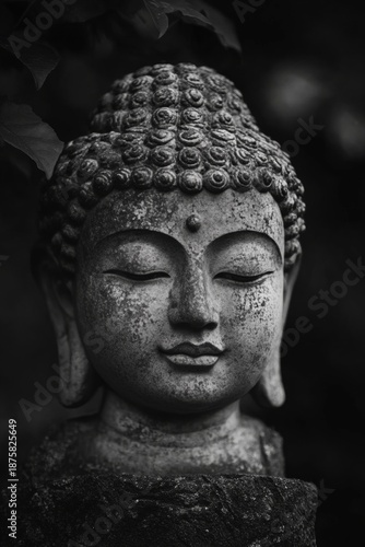 Wallpaper Mural Stone statue of the Buddha seated and meditating, with a serene expression Torontodigital.ca