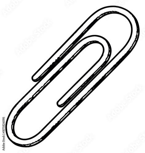 Hand drawn line art illustration of a paperclip depicting a simple office fastener for stationery and organization needs