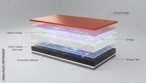 Solid state battery cross section with lithium layers and ceramic electrolyte