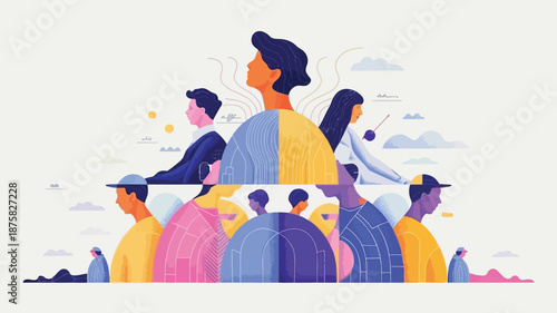 Diverse group of people in colorful modern illustration style