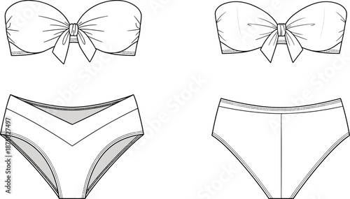 Black and white line of bikini tops and bottoms swimwear women's clothing underwear