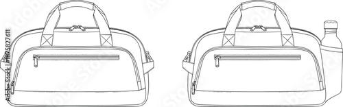 Black and white of two identical backpacks with bottle pocket luggage travel