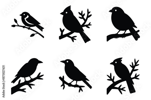 Wallpaper Mural Collection of Small Bird Silhouettes Perching on Tree Branches Torontodigital.ca