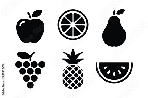 Wallpaper Mural Minimalist Black Fruit Icons Including Apple Pineapple and Grapes Torontodigital.ca