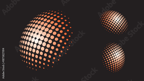Three red and white disco balls on a with shiny reflective surfaces