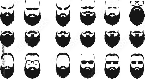 Black and white bearded men faces with various styles beards mustaches men's faces