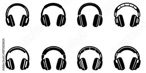 Modern headphones set featuring diverse designs for music and technology concepts