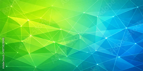 Abstract green and blue geometric background featuring a mosaic triangle pattern with crystal textures and origami shapes for a modern business wallpaper design illustration