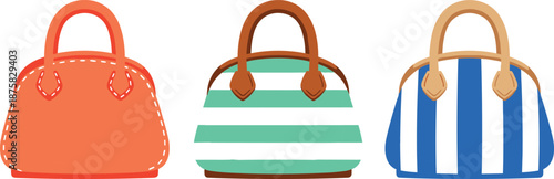 Colorful of three purses with different patterns handbags orange green blue